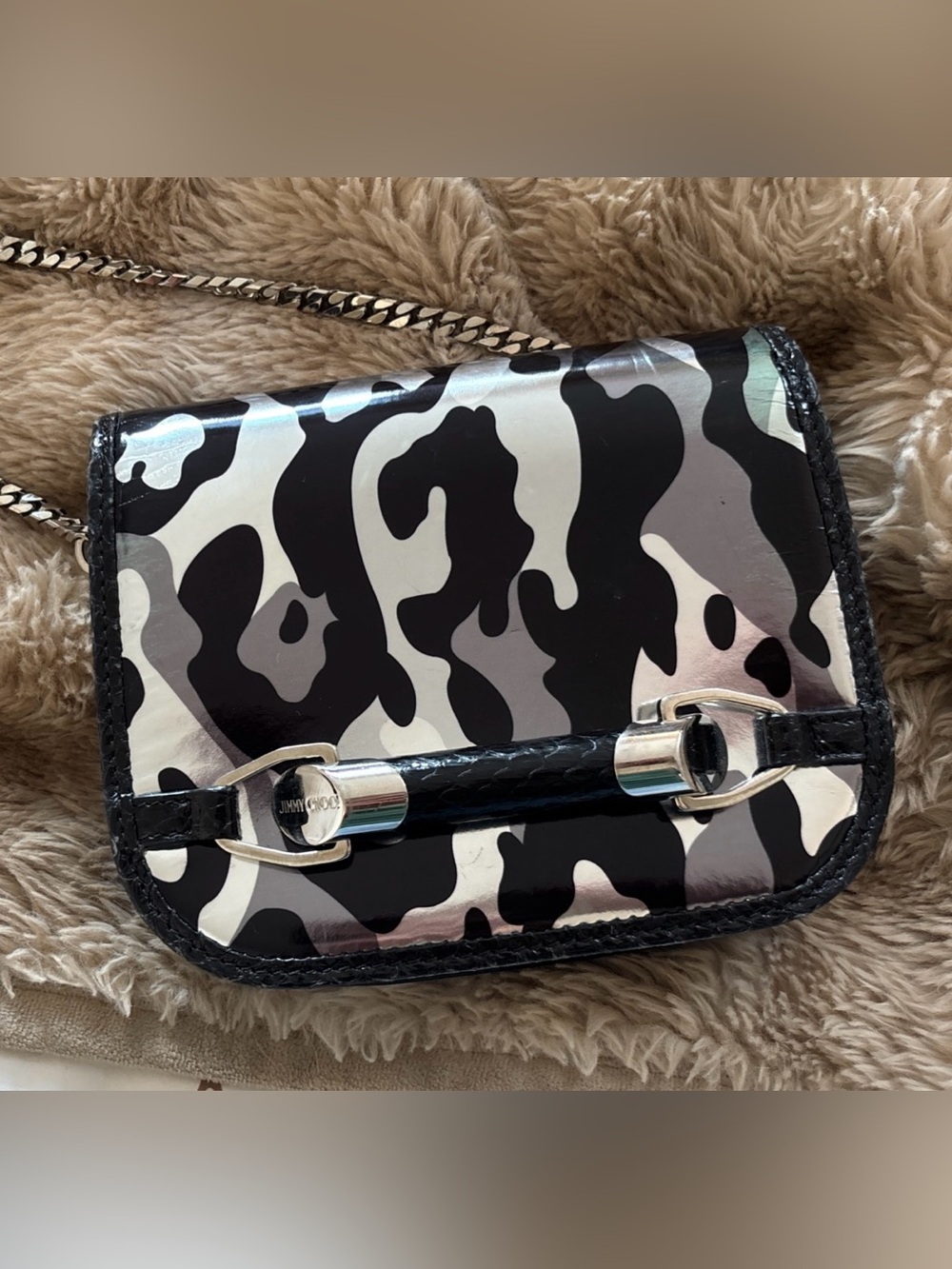 Jimmy Choo Black, Silver & Gray Camouflage Chain Crossbody/Sadie crossbody bag